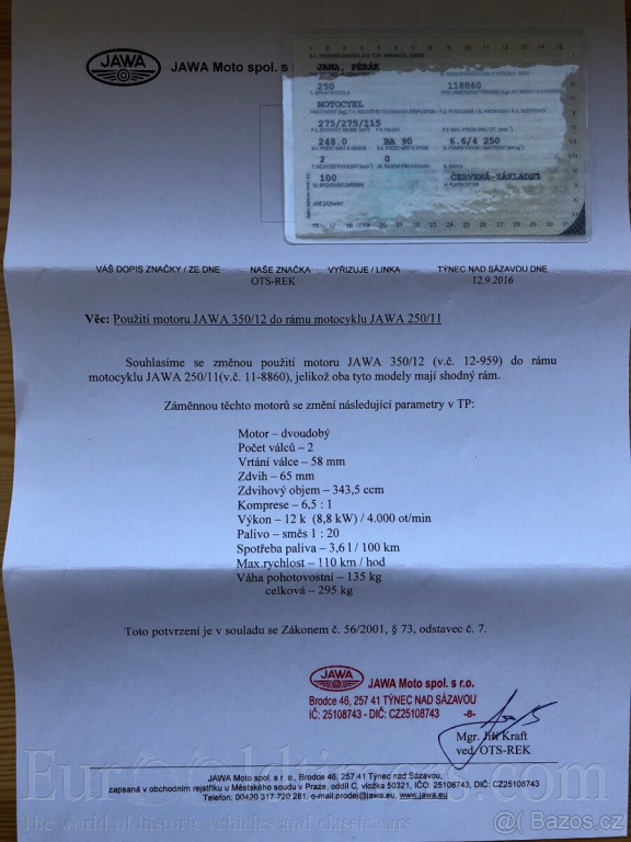 Jawa 250 Pérák FJ (1947) TP + sada Ogar