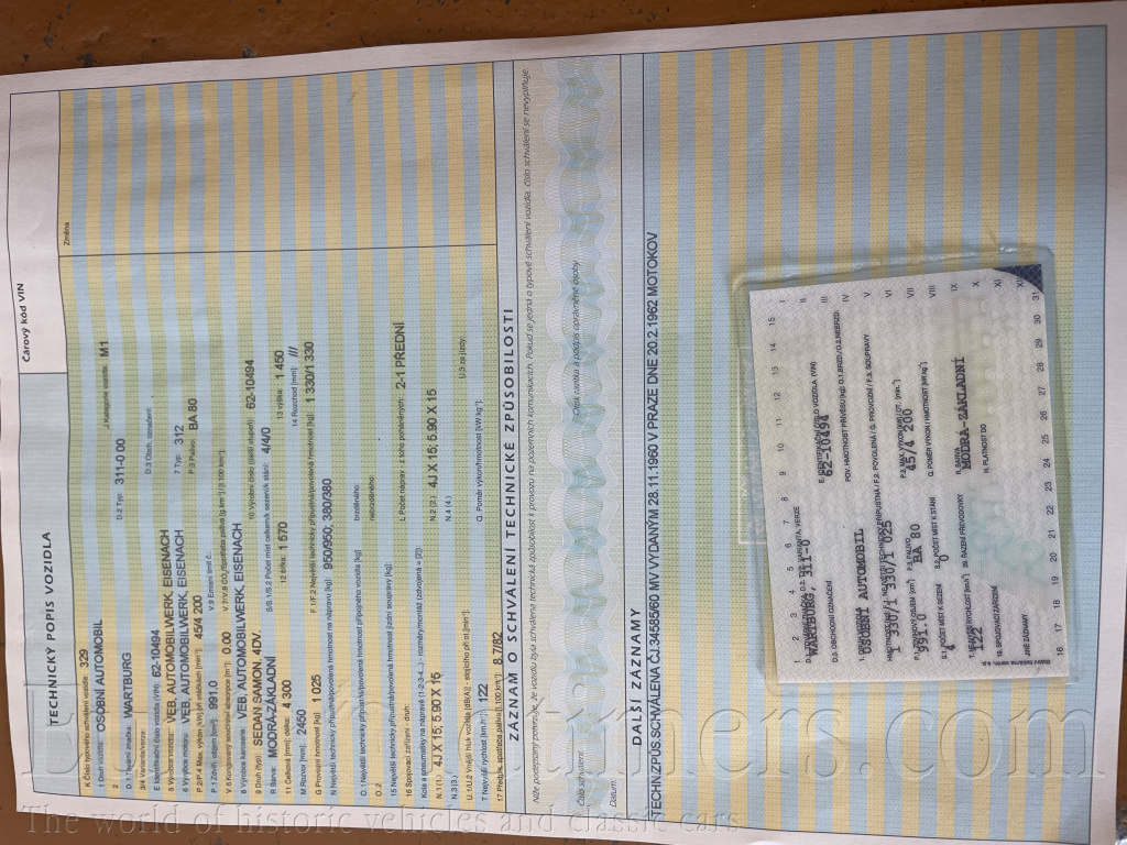 Wartburg 311 RALLYE, FIA doklady, platná