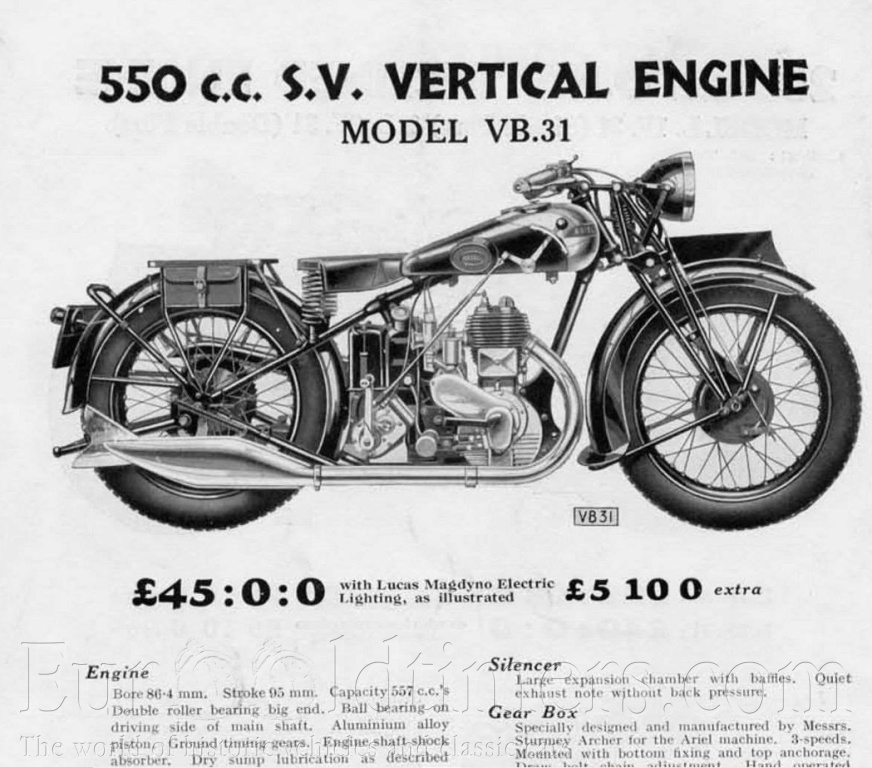 Ariel VB31, obsah 557 ccm SV, r.v 1931